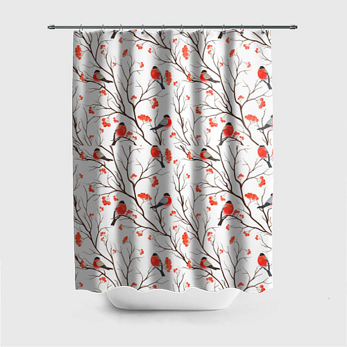 Шторка для ванной Снегири в зимнем лесу / 3D-принт – фото 1