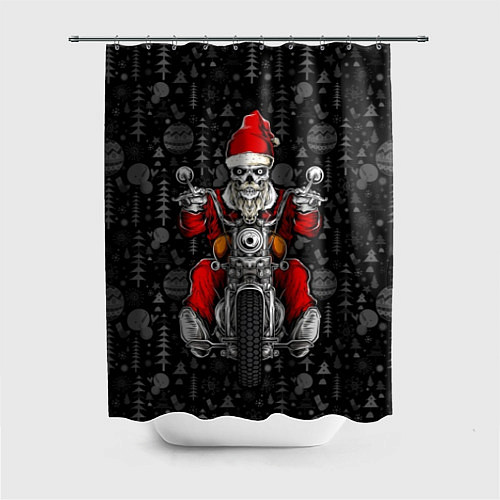 Шторка для ванной Santa skeleton on a motorcycle / 3D-принт – фото 1