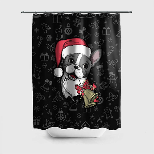 Шторка для ванной Merry Christmas - french bulldog / 3D-принт – фото 1