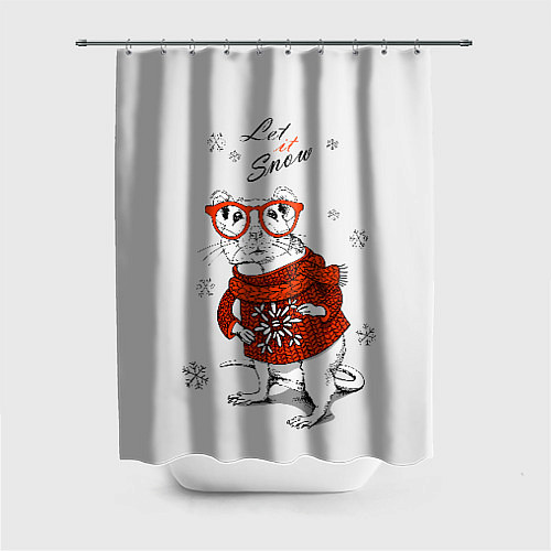 Шторка для ванной Let it snow - white rat / 3D-принт – фото 1