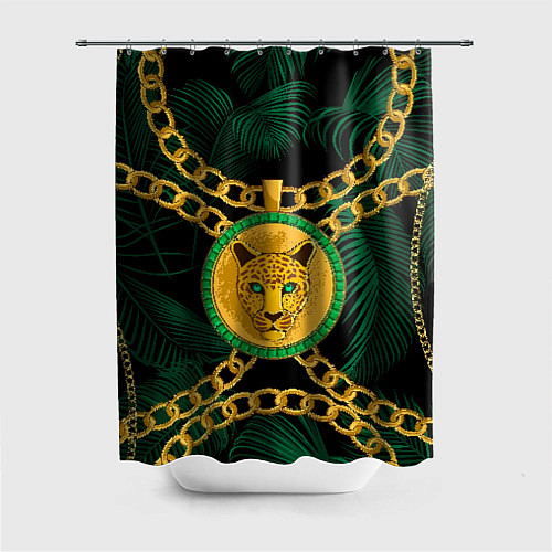 Шторка для ванной Золотой леопард и цепь / 3D-принт – фото 1