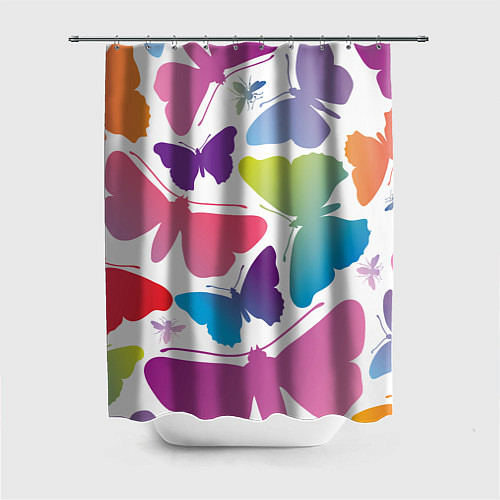 Шторка для ванной Разноцветные бабочки / 3D-принт – фото 1