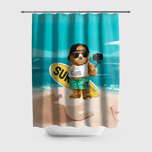 Шторка для ванной Медвежонок серфер / 3D-принт – фото 1