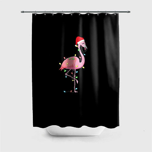Шторка для ванной Новогодний Фламинго / 3D-принт – фото 1