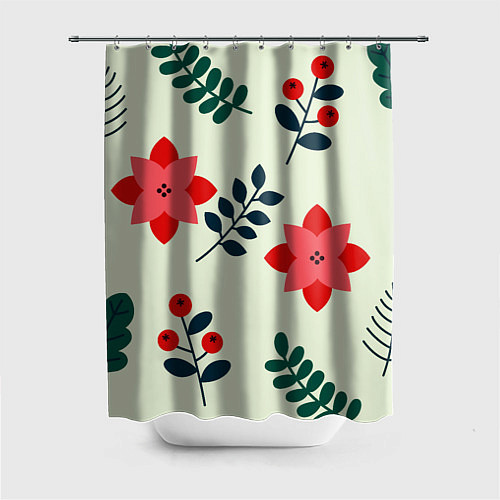 Шторка для ванной Цветы, ягоды, листья / 3D-принт – фото 1