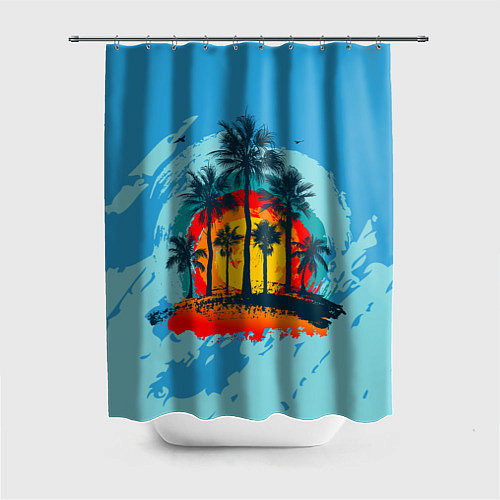 Шторка для ванной Море Пальмы Песок / 3D-принт – фото 1