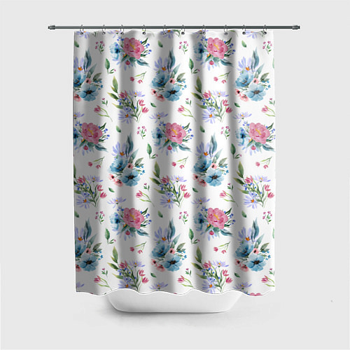 Шторка для ванной Весенние акварельные цветы / 3D-принт – фото 1