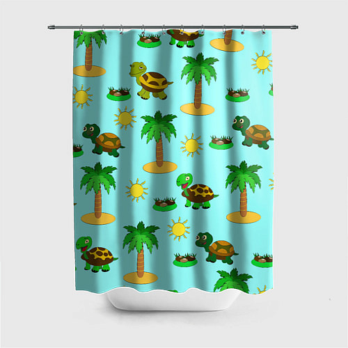 Шторка для ванной Черепашки и пальмы / 3D-принт – фото 1
