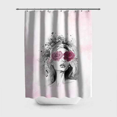 Шторка для ванной Девушка цветы акварель / 3D-принт – фото 1