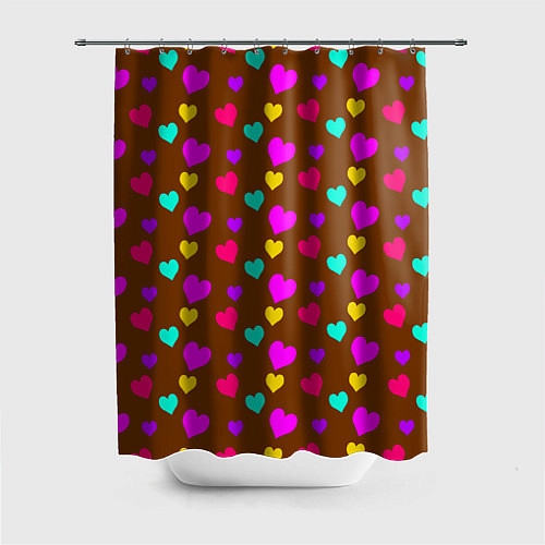 Шторка для ванной Сердечки разноцветные / 3D-принт – фото 1