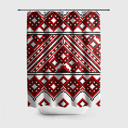 Шторка для ванной Русский узор, геометрическая вышивка