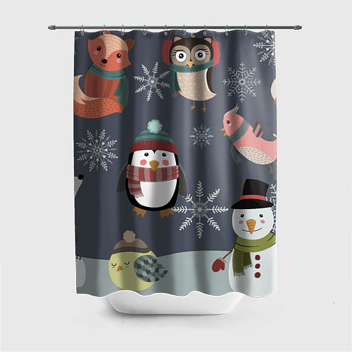 Шторка для ванной НОВОГОДНИЙ ПАТТЕРН ЖИВОТНЫЕ / 3D-принт – фото 1