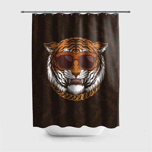 Шторка для ванной Крутой тигр в очках с цепью / 3D-принт – фото 1
