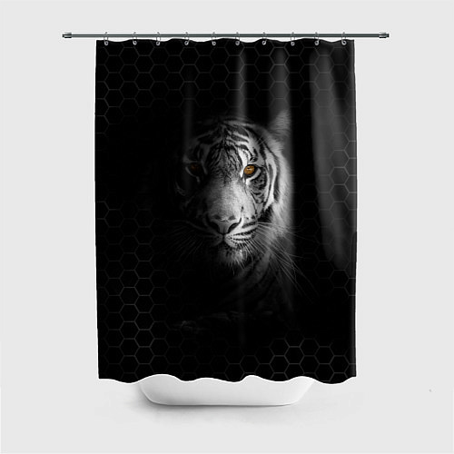 Шторка для ванной Тигр черно-белый соты / 3D-принт – фото 1