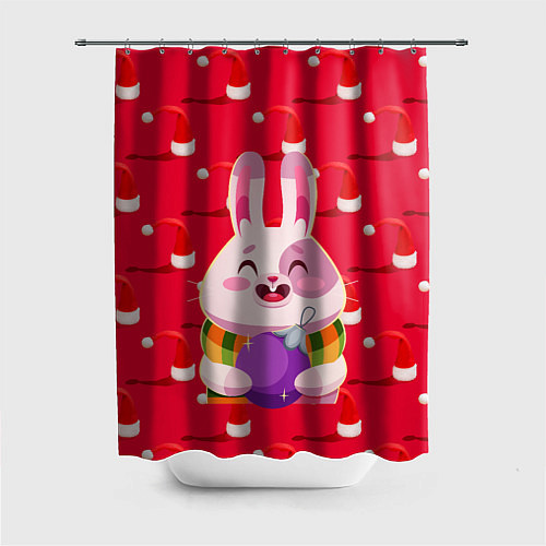Шторка для ванной Новогодний зайка Новый год 2022 / 3D-принт – фото 1