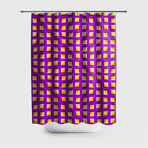 Шторка для ванной Фиолетовый Фон с Желтыми Квадратами Иллюзия Движен / 3D-принт – фото 1