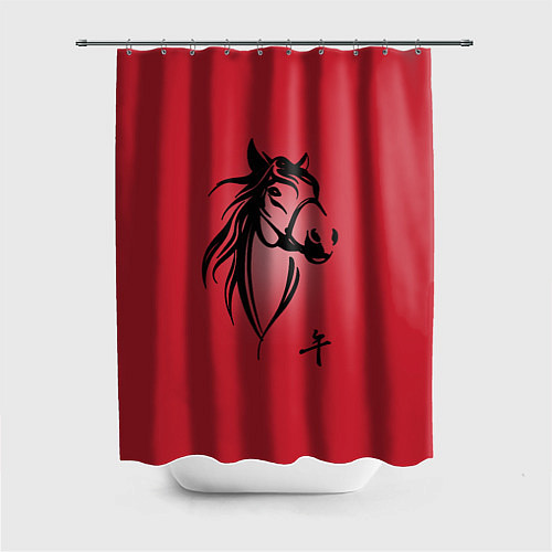 Шторка для ванной Огненная лошадь с иероглифом / 3D-принт – фото 1