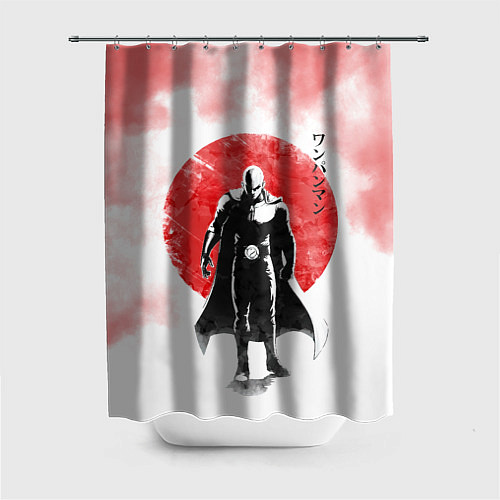 Шторка для ванной Сайтама красный дым One Punch-Man / 3D-принт – фото 1