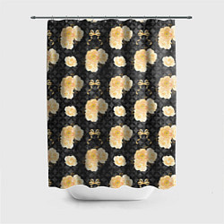 Шторка для ванной Желтые цветы на черном фоне