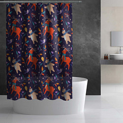 Шторка для душа Новогодний узор с медведем и оленем, цвет: 3D-принт — фото 2