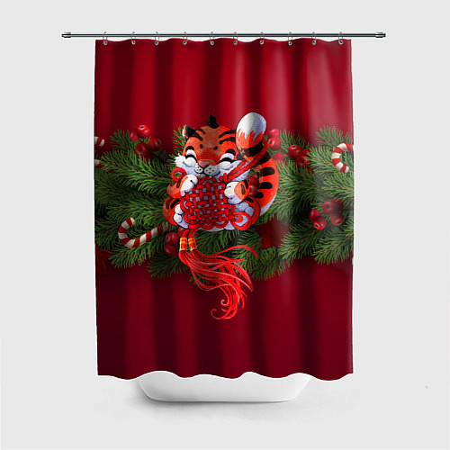 Шторка для ванной Игривый китайский тигр / 3D-принт – фото 1