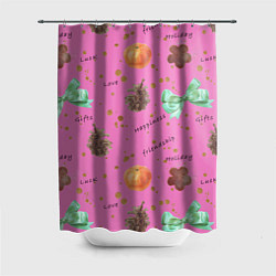 Шторка для ванной Розовый принт к любому зимнему празднику, с позити
