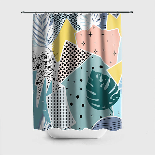 Шторка для ванной Абстрактный узор с пальмовыми листами и геометрией / 3D-принт – фото 1
