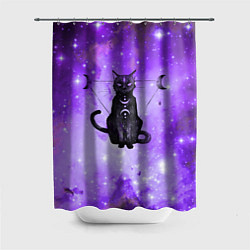 Шторка для ванной Космическая черная кошка