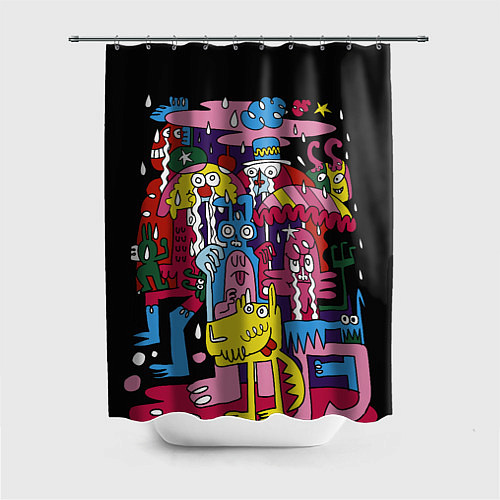 Шторка для ванной Разноцветные монстры / 3D-принт – фото 1
