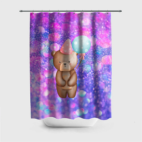 Шторка для ванной День Рождения - Медвежонок с шариками / 3D-принт – фото 1