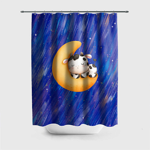 Шторка для ванной Спящий бычок на луне / 3D-принт – фото 1