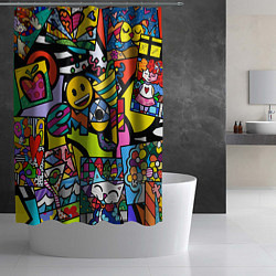 Шторка для душа Romero Britto - emoji, цвет: 3D-принт — фото 2