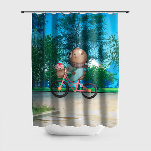 Шторка для ванной Медведь на велосипеде / 3D-принт – фото 1