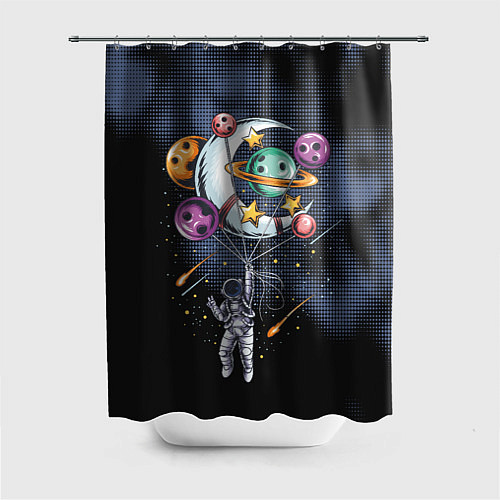 Шторка для ванной Космонавт на шарах из планет / 3D-принт – фото 1