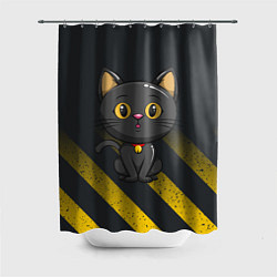 Шторка для ванной Черный кот желтые полосы