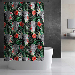 Шторка для душа Леопарды в цветах, цвет: 3D-принт — фото 2