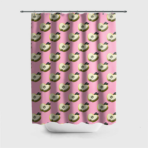 Шторка для ванной Яблочные дольки на розовом фоне с эффектом 3D / 3D-принт – фото 1