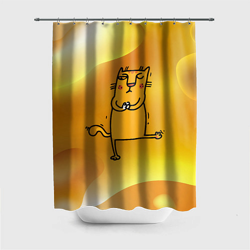 Шторка для ванной Строгий кот занимается йогой / 3D-принт – фото 1