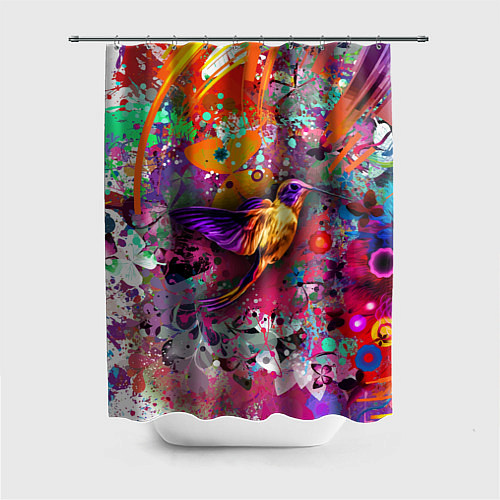 Шторка для ванной Колибри Floral Pattern / 3D-принт – фото 1