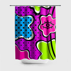 Шторка для ванной Яркий абстрактный узор в стиле 90х, неоновые цвета
