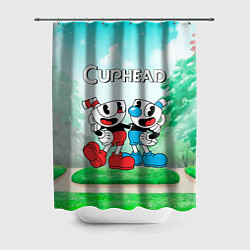 Шторка для душа Cuphead Красная и синяя чашечка, цвет: 3D-принт