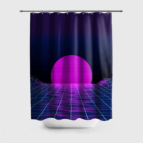 Шторка для ванной Закат розового солнца Vaporwave Психоделика / 3D-принт – фото 1