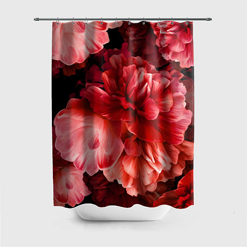 Шторка для ванной Цветы Красные Пионы / 3D-принт – фото 1