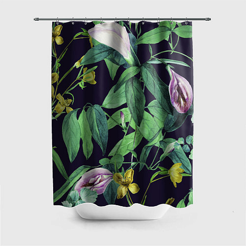 Шторка для ванной Цветы Ботанические / 3D-принт – фото 1