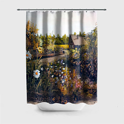 Шторка для ванной Домик в цветущем лесу