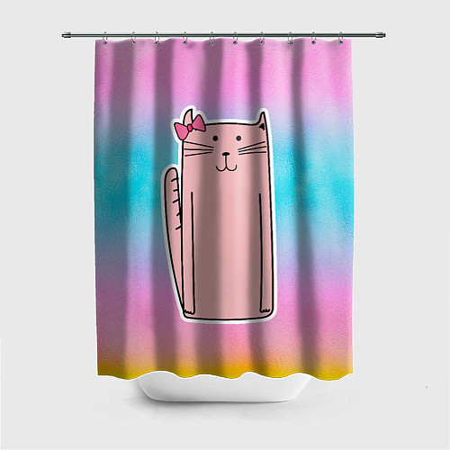 Шторка для ванной Розовая кошечка / 3D-принт – фото 1