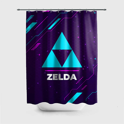 Шторка для ванной Символ Zelda в неоновых цветах на темном фоне / 3D-принт – фото 1