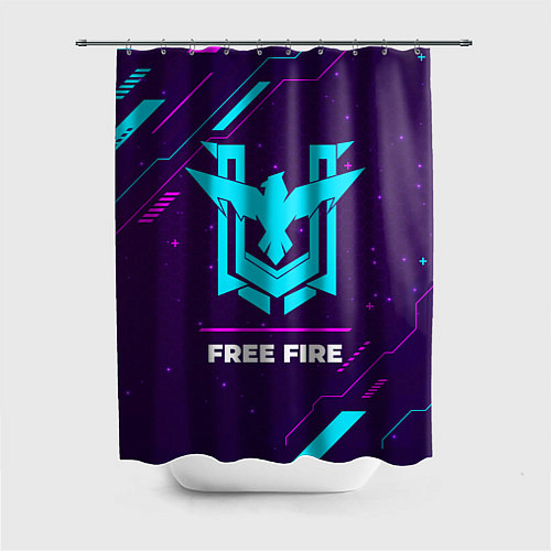 Шторка для ванной Символ Free Fire в неоновых цветах на темном фоне / 3D-принт – фото 1