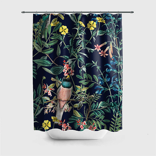 Шторка для ванной Цветы и Розовые Птицы В Саду / 3D-принт – фото 1