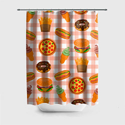 Шторка для ванной PIZZA DONUT BURGER FRIES ICE CREAM pattern